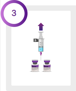 En sprutan och två injektionsflaskor med pil uppåt